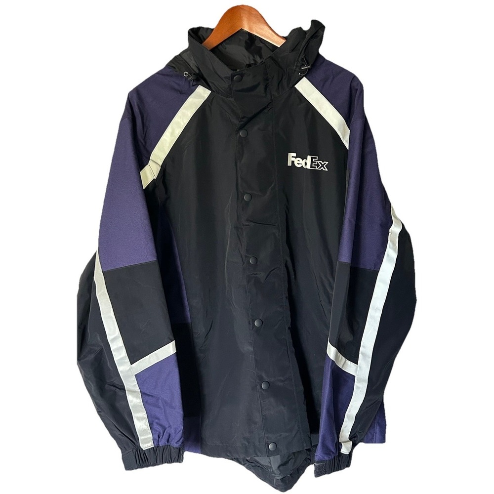 FedEx Stan Herman VF Imagewear Reflective Rain Coat Nylon Windbreaker Hooded L